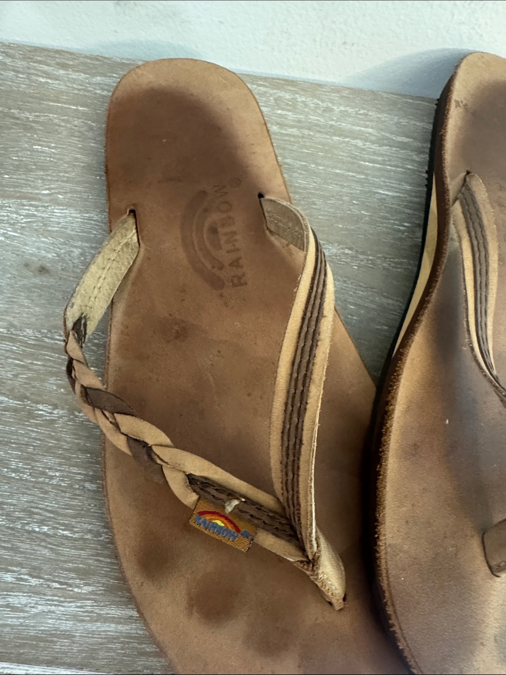 Rainbows Flirty Braidy two tone Leather Braided Toe-Post flip flops /Sandals - Picture 2 of 13